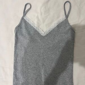 Brandy Melville Heather Gray Camisole with White Lace